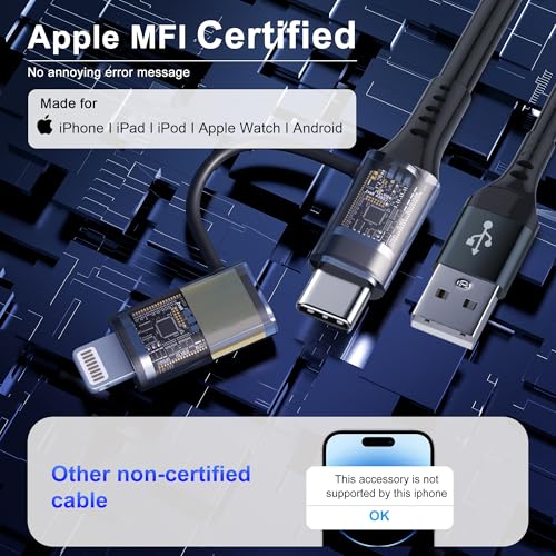 Image of USB to USB C and Lightning Cable for Apple Carplay & Android Auto - USB C and Lightning Cable 2 in 1 Carplay Cable [MFi,3A,Data Sync] USB A to C & Lightning for iPhone17 16 15 14 13 12 11 Android,Grey