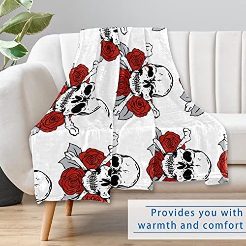 Couverture chaude contre le froid nocturne motif têtes de mort et roses