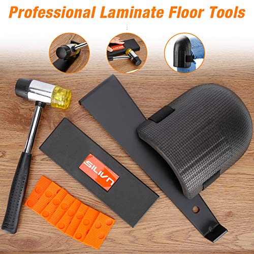SILIVN Laminate Wood Flooring Installation Kit with 40 Spacers,Tapping Block, Heavy Duty Pull Bar and Reinforced Double-Faced Handle Mallet, 2 Waterproof Protective Foam Knee Pads