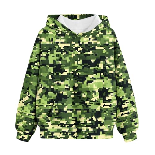 Slxbear Sudadera con capucha de camuflaje para niños y niñas, de gran tamaño, manga larga, linda camiseta Y2K, sudadera con bolsillo, sudadera moderna y cómoda, transpirable, para vacaciones, deportes