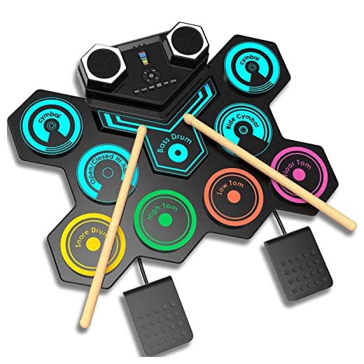 Batería Electrónica Portátil - CNAPXAIA Bateria Niños con Altavoces Estéreo Incorporados, Set de Batería Eléctrica de Silicona de 9 Pads para Niños Adultos Principiantes