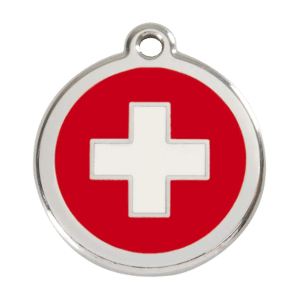 Red Dingo Stainless Steel with Enamel Pet I.D. Tag - Swiss Cross (Small)