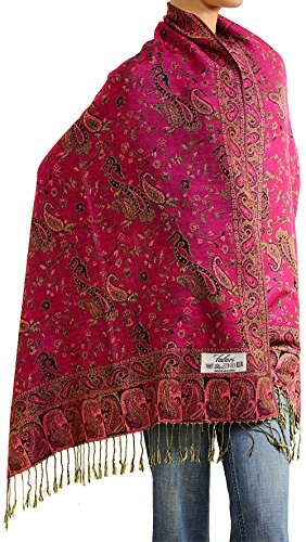Pashmina fuchsia pour mariage et soirée étole tissée paisley chic