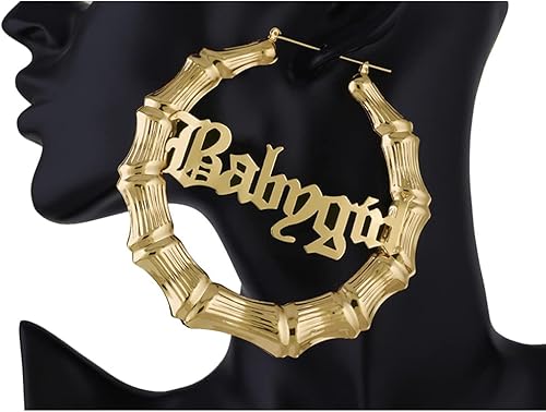 Pendientes de aro grandes de bambú con letra inglesa antigua, estilo hip-pop, accesorio de fiesta de moda