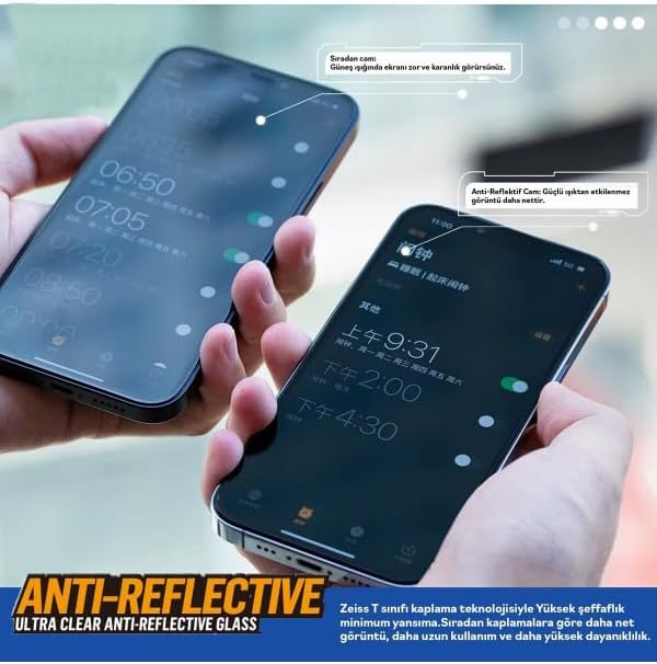 iPhone 17/17 Pro Uyumlu Yansıma Önleyici AR Teknolojili Ekrandan Daha Net Cam Ekran Koruyucu - Görsel 6