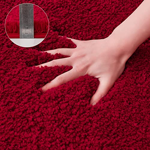 MIULEE Bath Mat Non Slip Absorbent Bathroom Soft luxurious Shower Small Mat Doormat Inside Rugs Kitchen Rugs Carpet Mat Washable for Bathroom Bedroom Kitchen Entrance 70x120 cm Red - Image 2