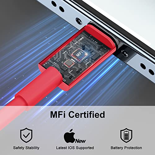 2Pack Red Fast Charger Cable 10ft [Apple MFi Certified], USB Type C to Lightning Cable 10 Foot for Apple iPhone 14/13 /12 Pro XR XS Max X 8 Plu by Citelect - Image 3