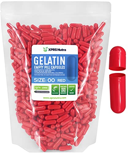 Image of XPRS Nutra Size 00 Empty Capsules - 1000 Count Empty Gelatin Capsules - Pills DIY Capsule Filling - Fillable Pill Gel Caps for Do-It-Yourself Supplements (Red)