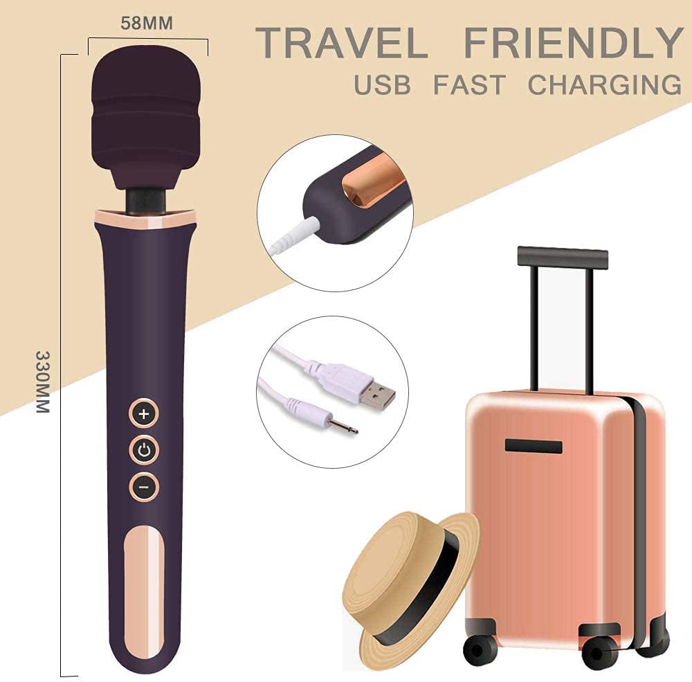 Massaggiatore a bacchetta vibratore wireless ricaricabile Honey Jungle 5X velocità 10x Modalità Funzionamento silenzioso Imballaggio discreto (viola/oro)..