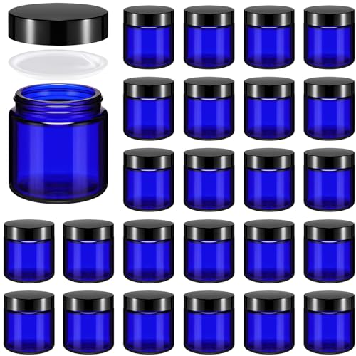 Image of Norme 24 Pcs 4 oz Glass Jars with Lids Cosmetic Jars, Black, Blue | Round Leakproof Cosmetic Containers with Inner Liner, Airtight for Lotions Creams Ointments, Empty Storage for DIY Making