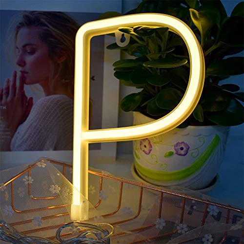 Image of ENUOLI LED Letters Neon Lights Alphabet Marquee Words Night Lights(P) | Party Lamp Battery /USB Operated Best for Wall Kids Living Room Bedroom Wedding Birthday Party Christmas Decorations