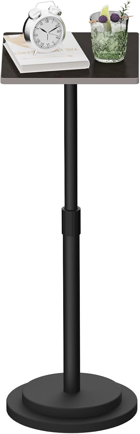 Small Side Table, Height Adjustable Nightstand, Square Indoor Metal Plant Stand, for Living Room, Bedroom, Office, Bathroom, 1 Pack, Black, GBZ001RB-1