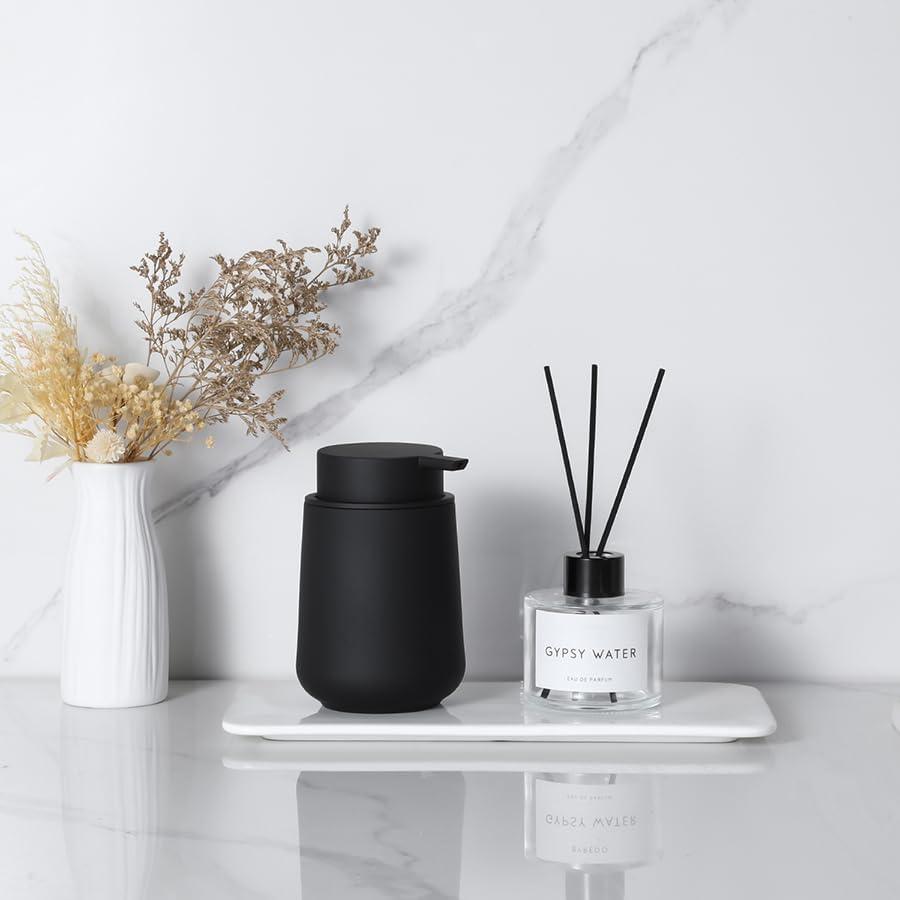 Miniatura 4 de Dispensador de jabón líquido de manos de plástico, botella de jabón recargable de 11 onzas para encimeras de baño y cocina, color negro mate moderno