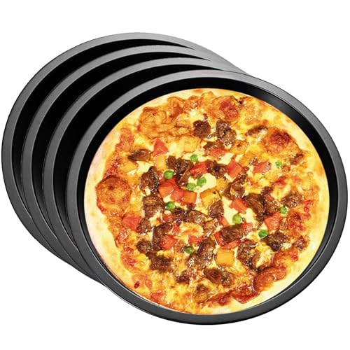 ZONJIE 4 Stücke Pizzablech, Pie Tin Pizzaform, Schwarz Rund Backblech, Backblech Quiche Backform, Antihaftbeschichtet Pizza Flammkuchen, Kuchen, GleichmäßIge Hitze & Leichte Reinigung