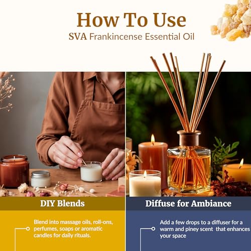Image of SVA Frankincense Essential Oil, Glass Bottle with Dropper, 1 Fl Oz (30 ml) | Frankincense Oil for Diffuser, Humidifier, Skin, Body, Perfume, Home Fragrance, Incense, Bath, Soap, Candle & DIY Projects