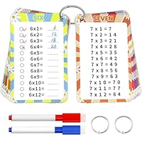 Hanqing 13 Pcs Times Tables Multiplication Flash Cards, Times Tables Poster, 0-12 Times Table Math Flash Cards with 2 Dry Erase Markers and 2 Rings, Multiplicar Math Game for 1st to 3rd Grade