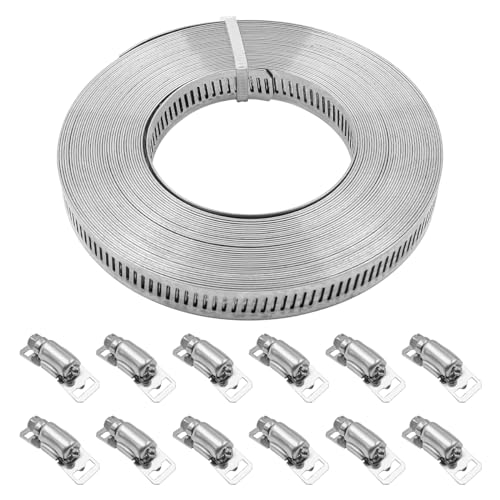 ZONADAH Hose Clamp 10m 304 Stainless Steel Jubilee Clips Adjustable Large Assorted with 12pcs Fasteners Pipe Clamp for Worm Drive Hose Clips, Plumping, Intercooler Tube Exhaust Ducting Fuel Line