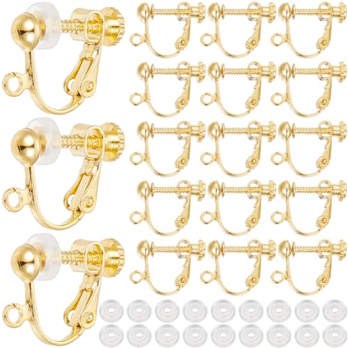 SOFPLATE 1 Box 36Pcs Screw Back Earring Converter Gold Clip Earrings Backs Brass Non Pierced Painless Clip on Earring Components with Comfort Pads Earring Clips for jewellery Making Supplies DIY Craft