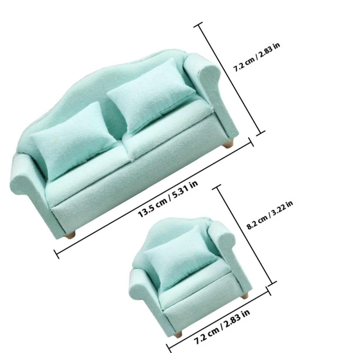 HOMSFOU Ensemble de Meubles Miniatures 1/12 pour Maison de Poupée Adorable Canapé Vert en Tissu et Bois Décoratif et Accessoires Photo pour Salon