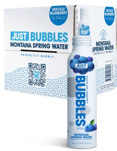 Image of JUST Bubbles Huckleblueberry - Pure Premium Sparkling Spring Water in a Fully Recyclable Reusable Eco-Friendly Bottle - 100% Mountain-Sourced Carbonated Water with Naturally Occurring Minerals, 16 Fl Oz (Pack of 12)