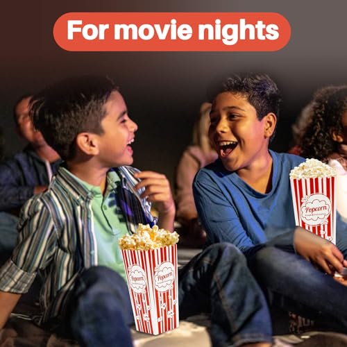 maqihan 18 popcorn boxes easy assembly - 46oz square popcorn bowls square buckets containers tub paper cups holders disposable halloween carnival christmas movie night party individual servings