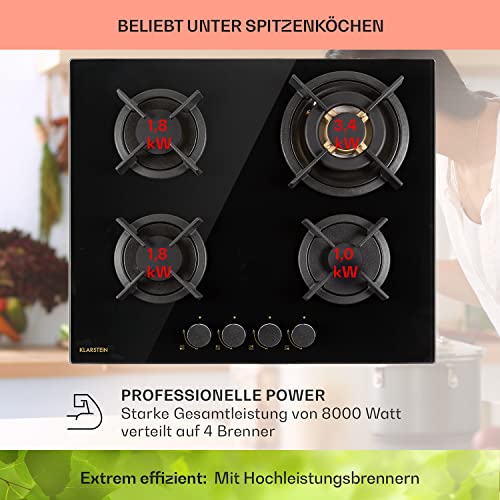 Gaskochfeld Klarstein Gasherd mit 4 Flammen für Einbau und Camping