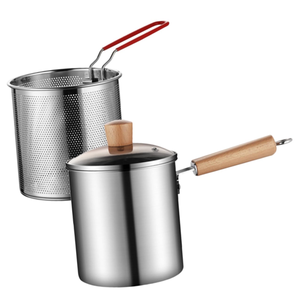 DECHOUS Deep Fryer Basket Pan Stainless Steel Large Size Multifunctional for Breakfast Milk Heating