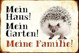 Blechschild Retro Igel Mein Haus My Garden Aluminium 