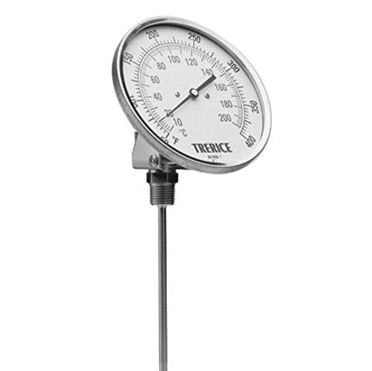 Trerice B8560427 Adjustable Angle Bimetal Thermometer, 1/2" NPT Connection, 5" face, 4" stem, 0-250˚F & C