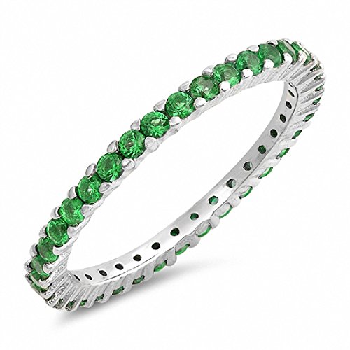 Blue Apple Co. Full Eternity Stackable Wedding Band Ring Simulated Green Emerald Cz 925 Sterling Silver,Size-5 #TOP1