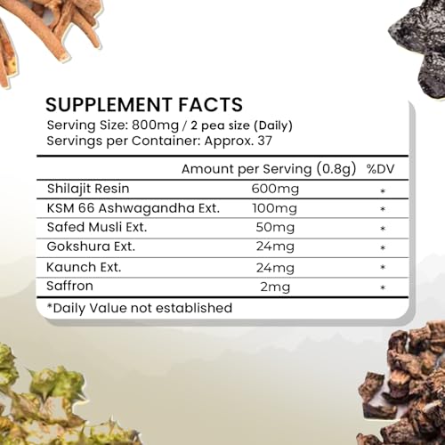 Image of Pure Himalayan Shilajit Resin Gold (30g) | 600mg Premium Shilajit with KSM-66 Ashwagandha, Safed Musli, Gokshura | Boost Strength, Stamina & Immunity | Lab-Tested, Vegan, Gold Grade for Men & Women