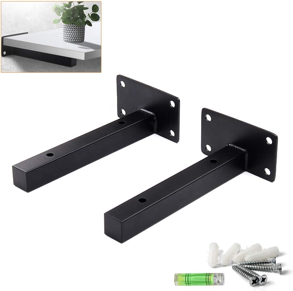Shelf Brackets, Heavy Duty Shelf Brackets ,Wall Mounted Floating Stainless Steel Pipe Shelf Bracket,Set of 2 Hanging DIY Hidden Shelf Supports,Right Angle Support Brackets,Save Space for Home Office,(