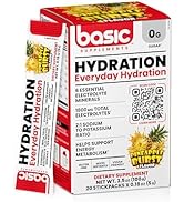 Basic Hydration Electrolyte Drink Mix, 1800mg Total Electrolytes, 6 Essential Minerals, 2:1 Sodiu...