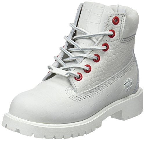 Timberland 6 Inch Premium Waterproof, Botas Clasicas Unisex-Niños, Blanco (White Cardinal Exotic 100), 33 EU