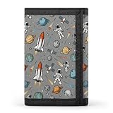 RLDOBOFE Space Adventure Trifold Wallet Minimalist Mens Wallet with Key Hook 8 Card Slots Modern Stylish Polyester Security Wallets Fashion Slim Credit Card Holder Id Window