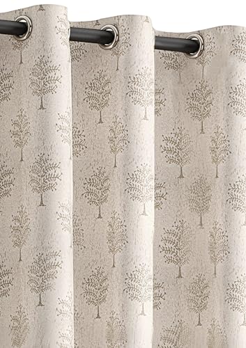 Image of Yellow Weaves 2 Pcs Jacquard Tree Eyelet Window Curtain - Perfect for Home, Office, Bedroom, Living Room & Balcony - 5 Feet (Beige)