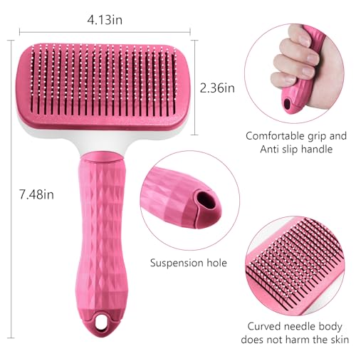 Cat/Dog Brush for Grooming - Self Cleaning Pet Shedding Brushes with Rounded Pins for Short Haired Cats and Small Dogs - Image 3
