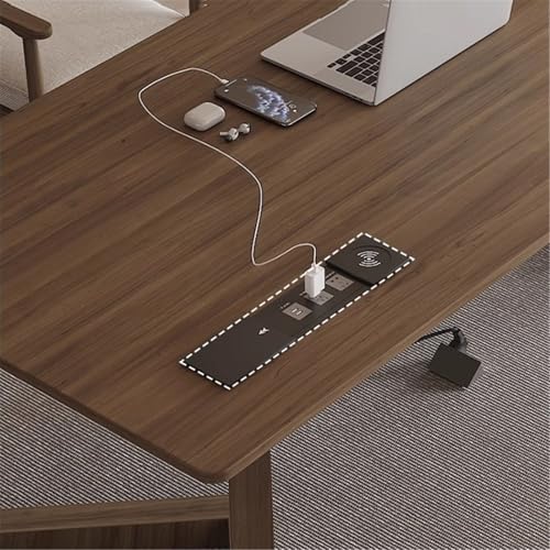 モダン ミニマリストな無垢材デスク モダンな長方形ライティングデスク PCワークステーション 充電コンセント付き PCテーブル(M) [5]