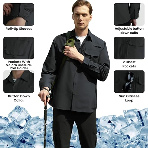 WULFUL Men's Sun Protection Fishing Shirts UPF 50+ UV Lightweight Quick Dry Cooling Button Down Shirts for Work Hiking Safari3