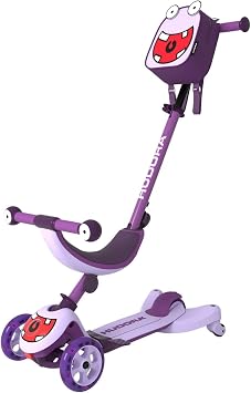 HUDORA 4 in 1 Monster Scooter - Flexible Non-Slip Tri - LED Wheels and Backpack - Adjustable Height - 12 Months - Sitting and Driving - Boys and Girls