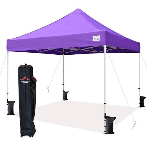 10'x10' Pop Up Canopy Tent Commercial Instant Shelter with Heavy Duty Roller Bag, 4 Canopy Sand Bags, 10x10 FT Purple