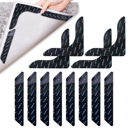 UCINNOVATE 12X Non-Slip Rug Pads, Double Sided and Reusable Anti Curling Rug Gripper for Hardwood Floor and Carpet, Strong Stickiness and Easy to Remove