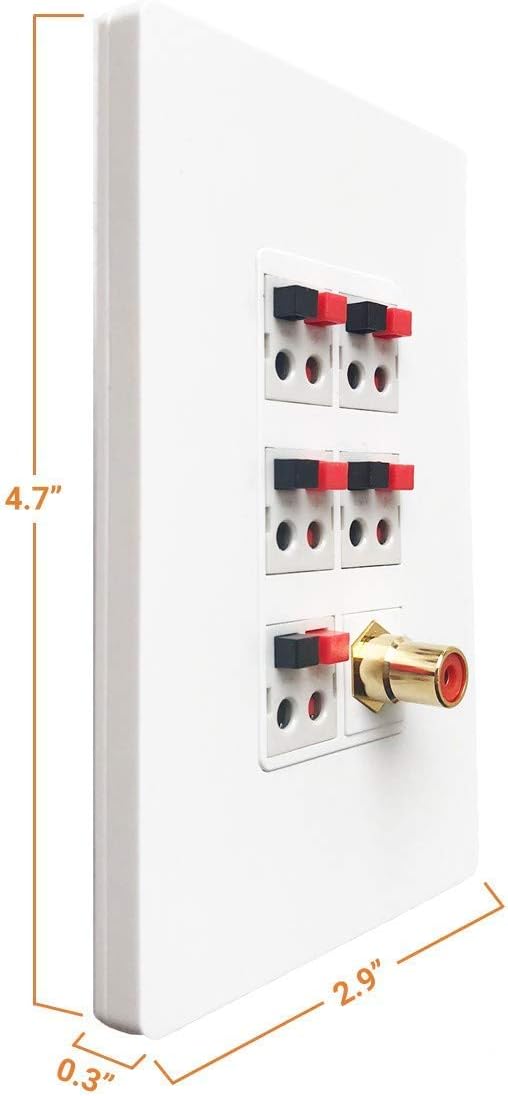 Premium Spring Loaded Speaker Wire Wall Plates and Screwless 5 Speaker 1 RCA Wall Plate Bundle