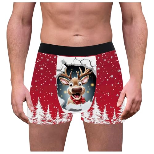 akwuiopt Ropa interior divertida de Navidad para hombre, transpirable, calzoncillos de Papá Noel, novedosos pantalones cortos de vacaciones para hombre, a, L