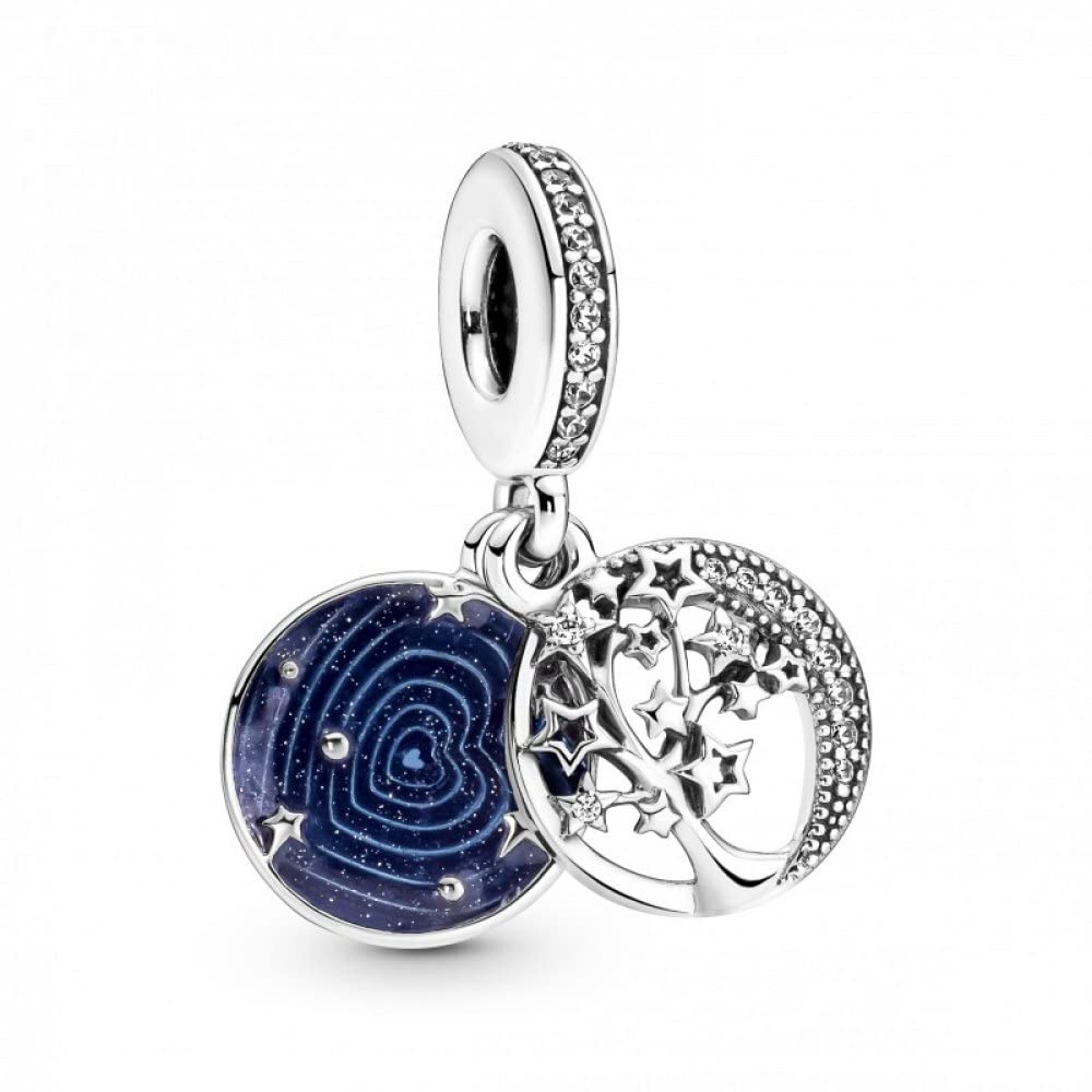 Pandoradouble Dangle Tree And Galaxy Moon Charm Bracelet Charm