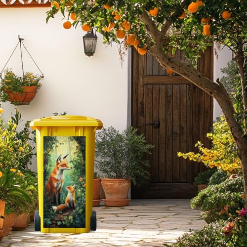 ANATTASOUL Mülleimer Aufkleber, 2 Blätter Mülltonnen Aufkleber 38×82cm Fuchswald Selbstklebend Aufkleber für Mülltonnen Mülleimer Aufkleber für Behälter, Kühlschrank