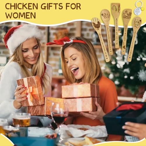 YUMOONI Chicken Gifts for Women, 6PCS Unique Chicken Print Bamboo Spoons Gifts Set with Keychain, Chicken Decor Kitchen Stuff for Mother's Day Sister by YUMOONI - Used condition - Image 3