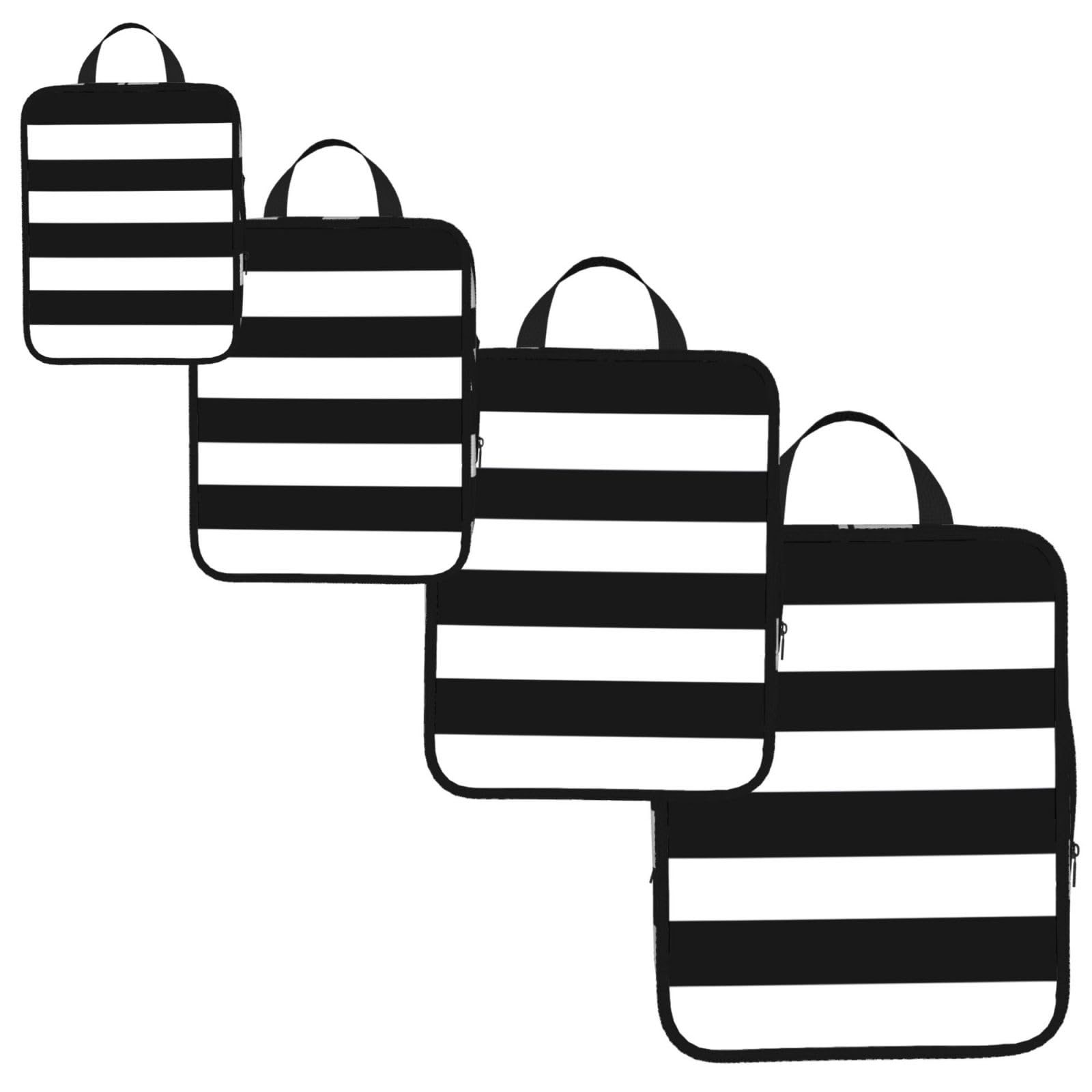 stripes black white Print 4 Set Compression Packing Cubes for Suitcases,Expandable Storage Bag Organizers