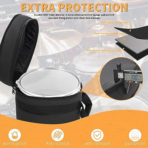OUUTMEE 5 Piece 10mm Padded Drum Bag Set for 12\" Tom, 13\" Tom, 14\" Snare, 16\" Floor Tom, 22\" Bass Drum