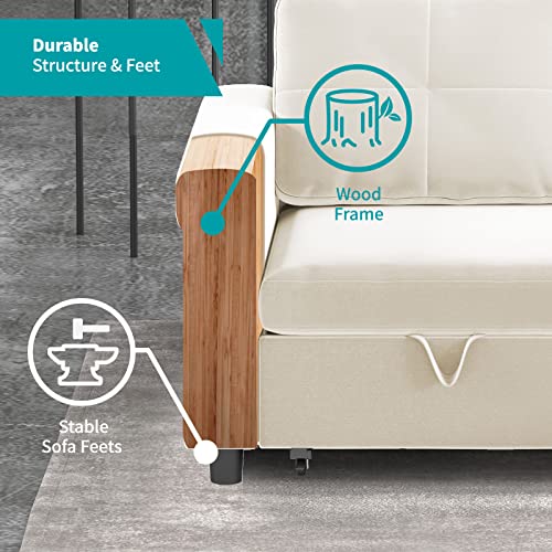 Balus L-Shape Reversible Dutch Velvet Sleeper Sectional Sofa With Storage Chaise, Pull Out Sofa Bed, Corner Couch With Arms For Living Room, Home Furniture, Apartment, Dorm (Beige) #TOP3